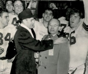 Paul Brown and Arthur McBride celebrate with their Browns.